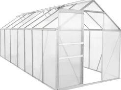 Serre jardin en polycarbonate 430 x 190 x 195 cm "Basilic" - 8,17 m² - Gris