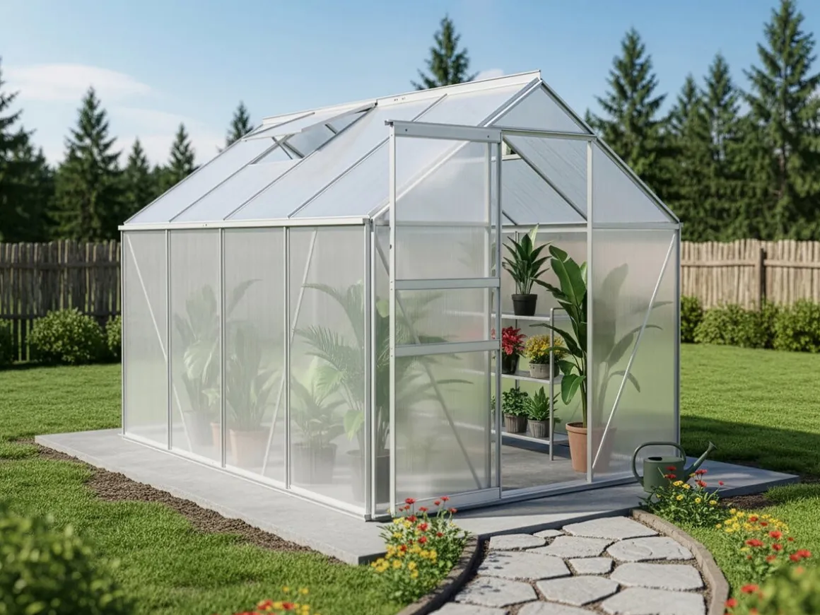 Serre jardin polycarbonate 250 x 190 x 195 cm "Basilic" - 4,75 m² - Gris