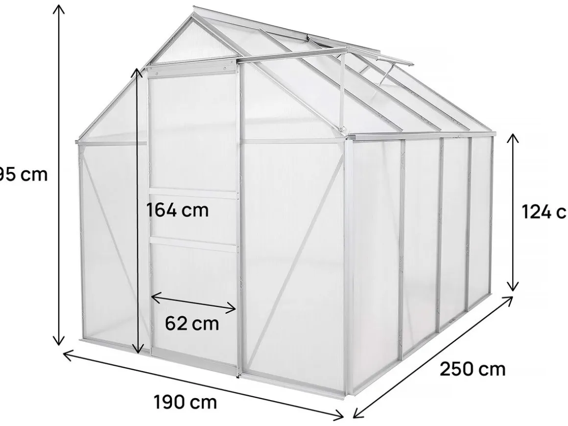 Serre jardin polycarbonate 250 x 190 x 195 cm "Basilic" - 4,75 m² - Gris