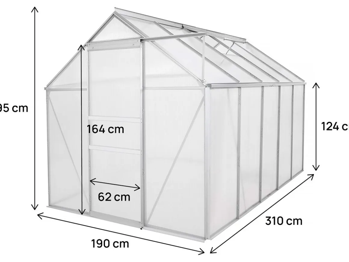 Serre jardin polycarbonate 310 x 190 x 195 cm "Basilic" - 5,89 m² - Gris