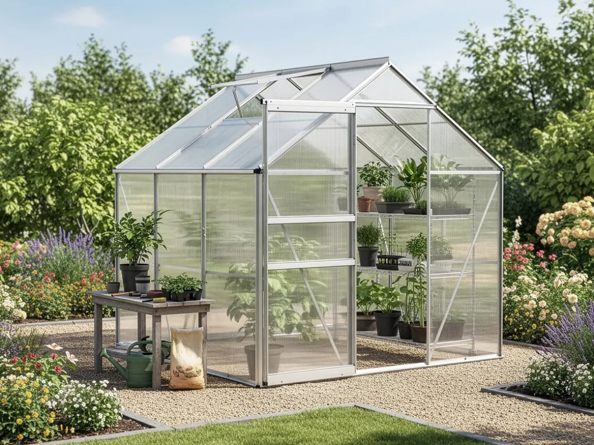 Serre jardin polycarbonate 190 x 190 x 195 cm "Basilic" - 3,61 m² - Gris