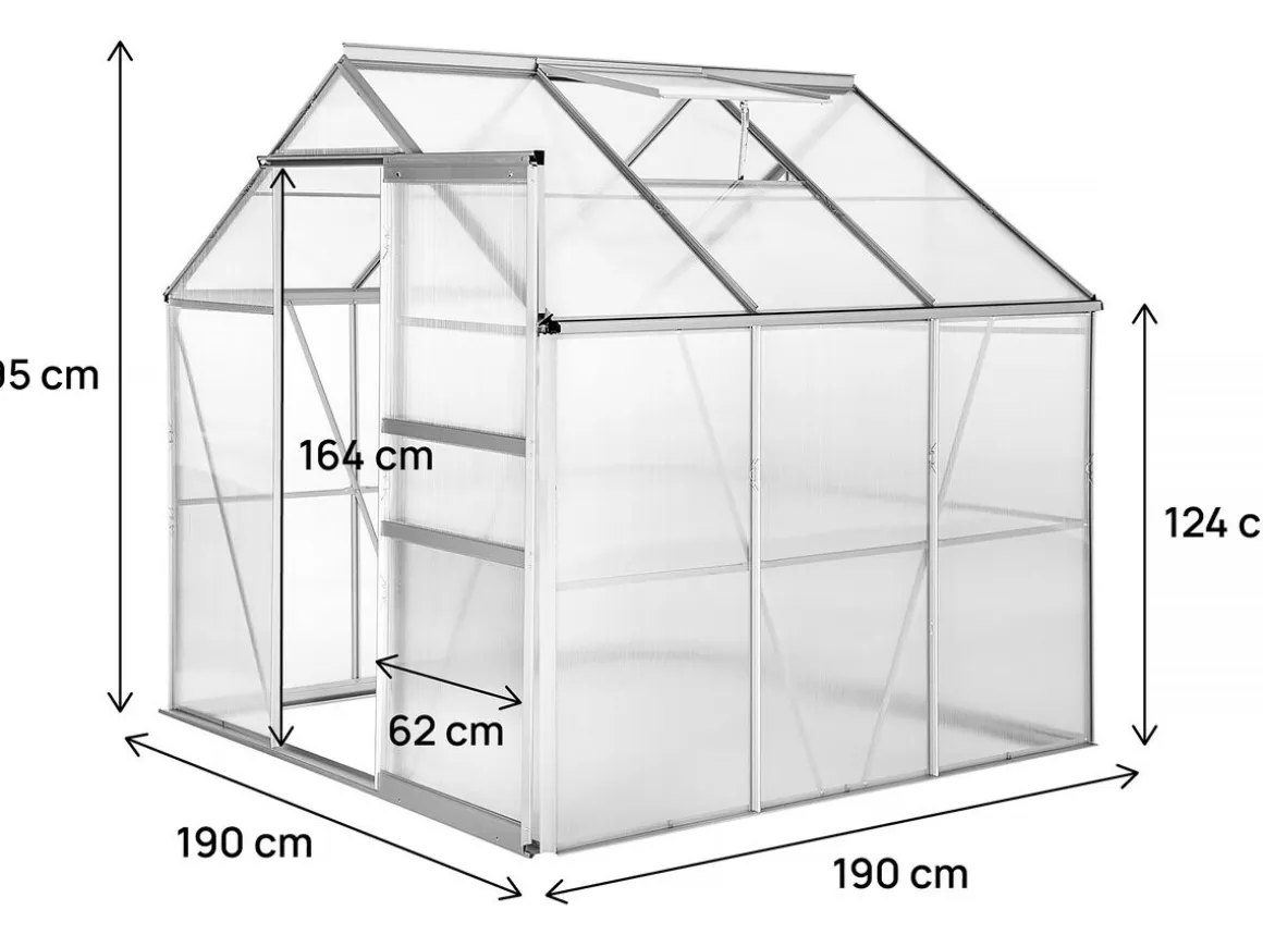 Serre jardin polycarbonate 190 x 190 x 195 cm "Basilic" - 3,61 m² - Gris