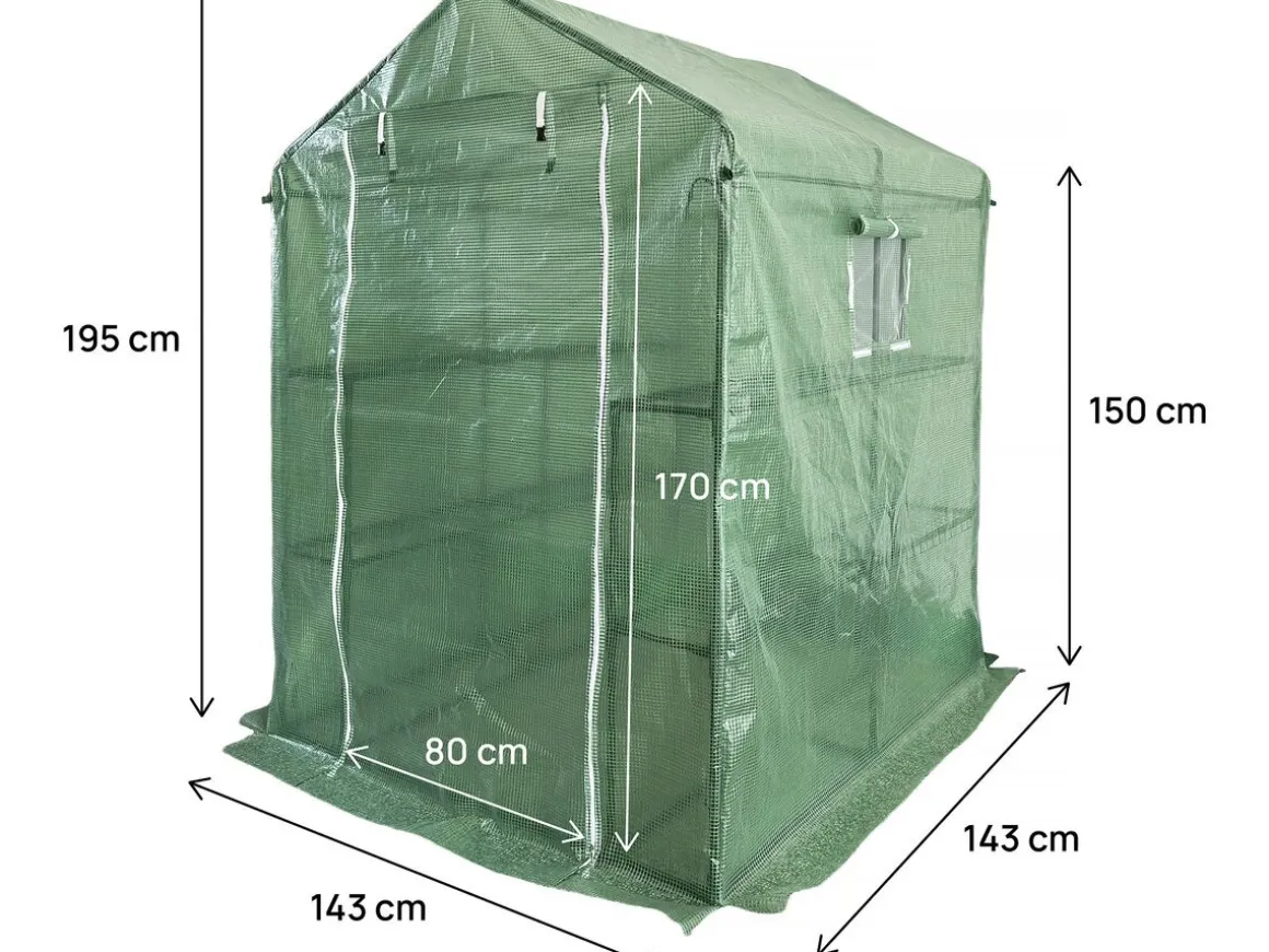 Serre tomates de jardin avec étagères "Lys" - 2.04 m² - 130g - Vert