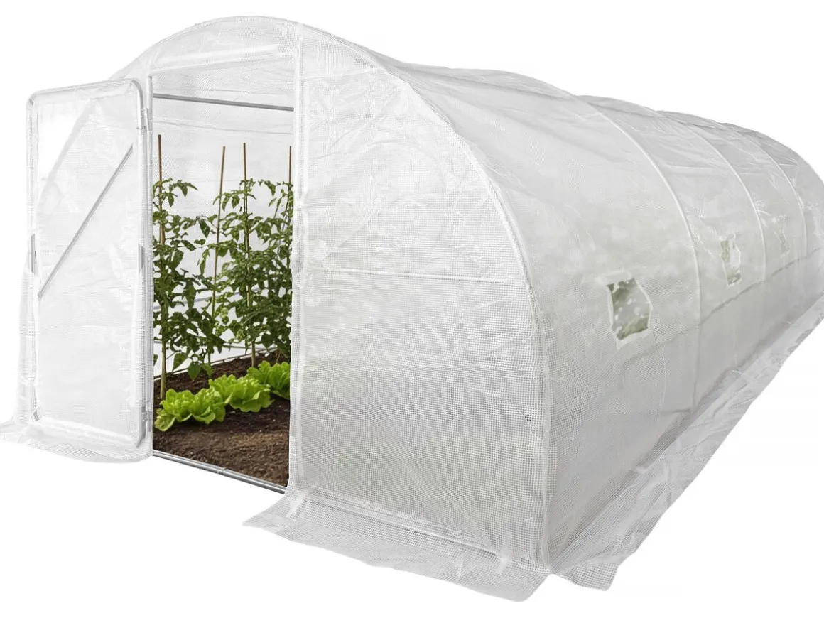 Serre tunelle de jardin avec porte 6 x 3 m "Mimosa" - 18 m² - 180g - Blanc