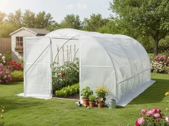 Serre tunelle de jardin avec porte 4 x 3 m "Mimosa" - 12 m² - 180g - Blanc
