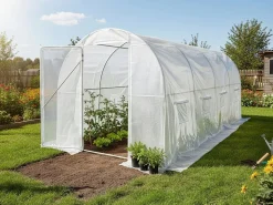 Serre tunelle de jardin avec porte 4,5 x 2 m "Mimosa" - 9 m² - 180g - Blanc