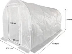 Serre tunelle de jardin avec porte 4,5 x 2 m "Mimosa" - 9 m² - 180g - Blanc
