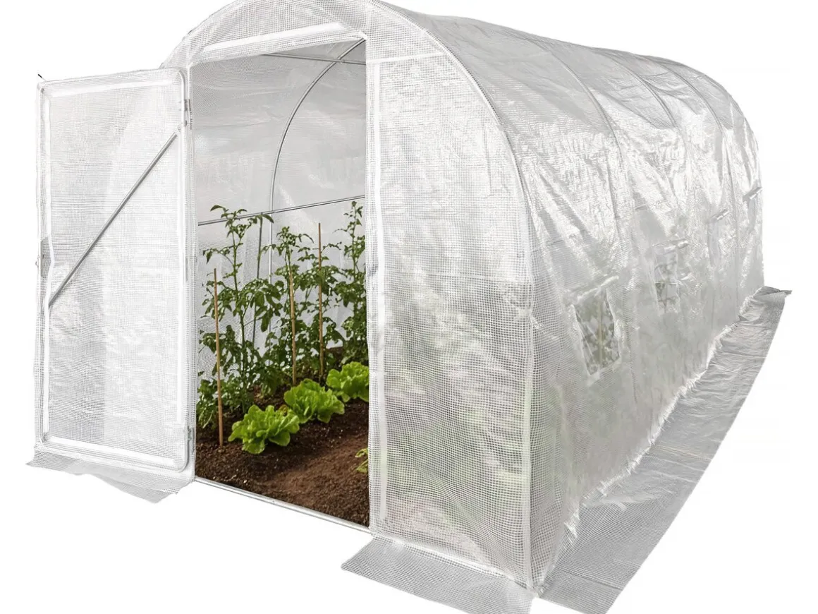 Serre tunelle de jardin avec porte 4,5 x 2 m "Mimosa" - 9 m² - 180g - Blanc