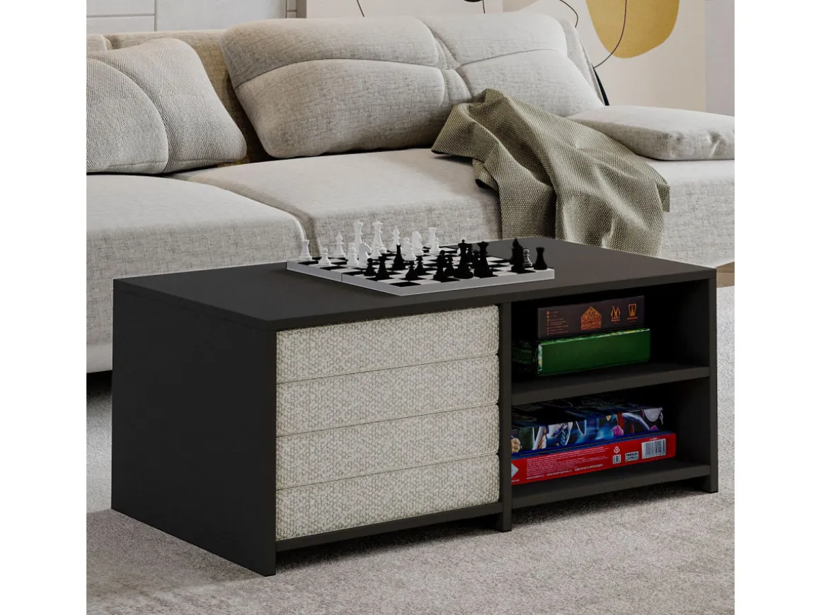 Set de table basse en bois "Gord" - 90 x 45 x 44.1 cm - Anthracite