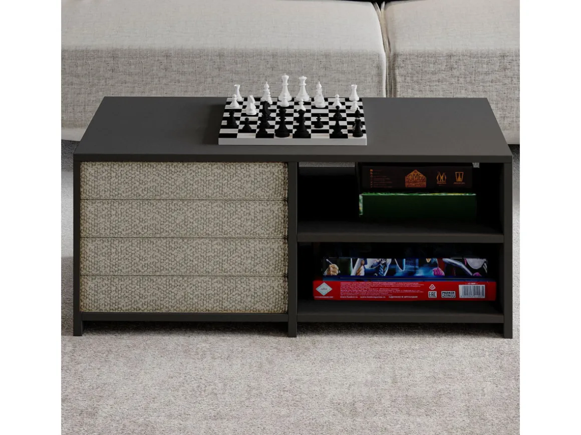 Set de table basse en bois "Gord" - 90 x 45 x 44.1 cm - Anthracite
