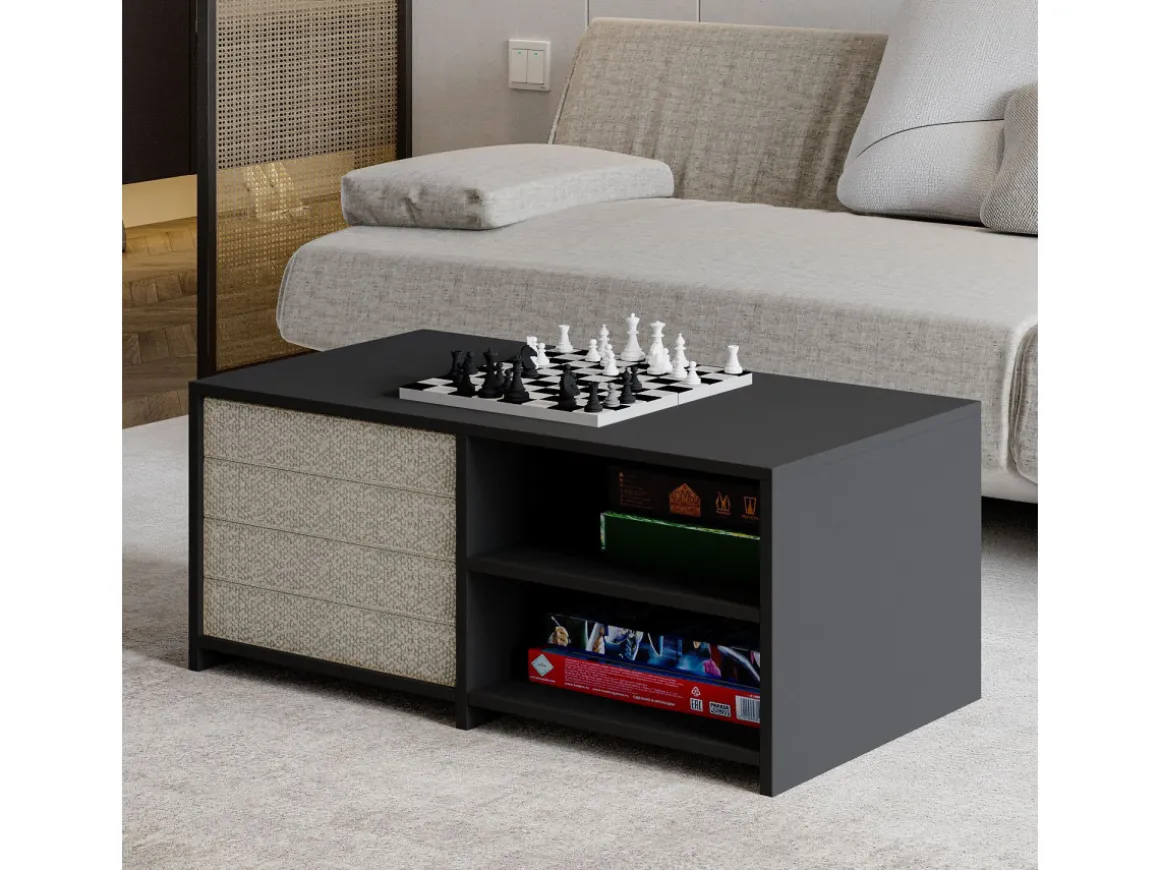 Set de table basse en bois "Gord" - 90 x 45 x 44.1 cm - Anthracite