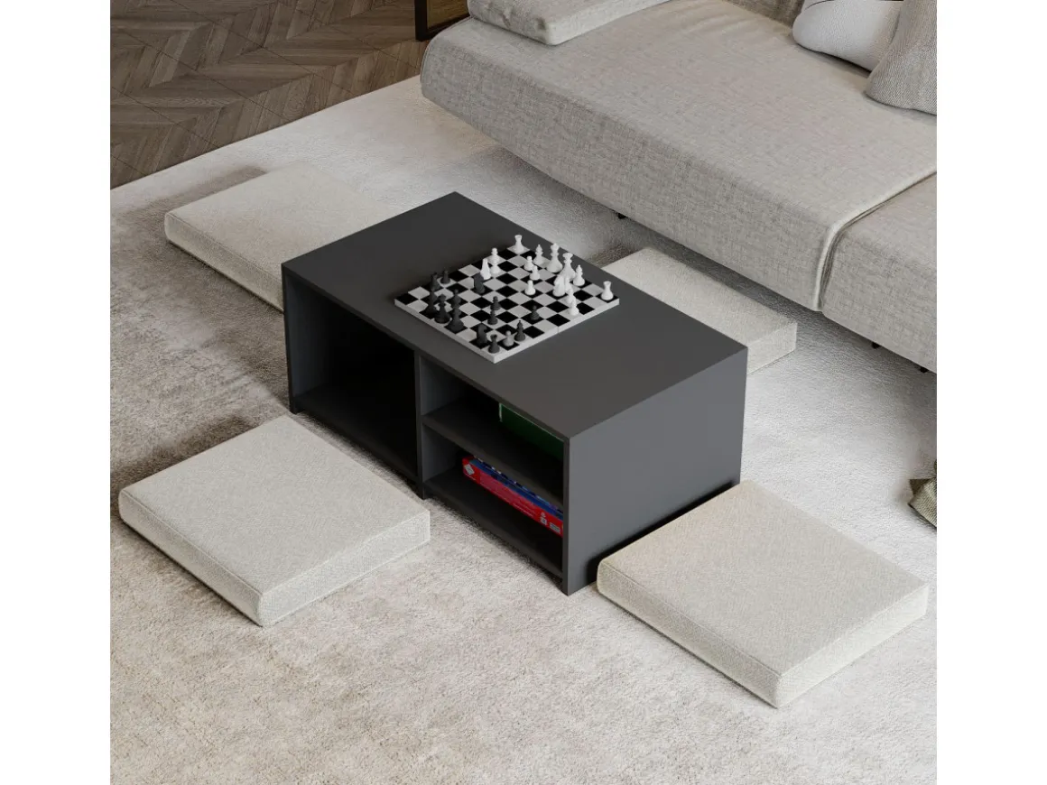 Set de table basse en bois "Gord" - 90 x 45 x 44.1 cm - Anthracite