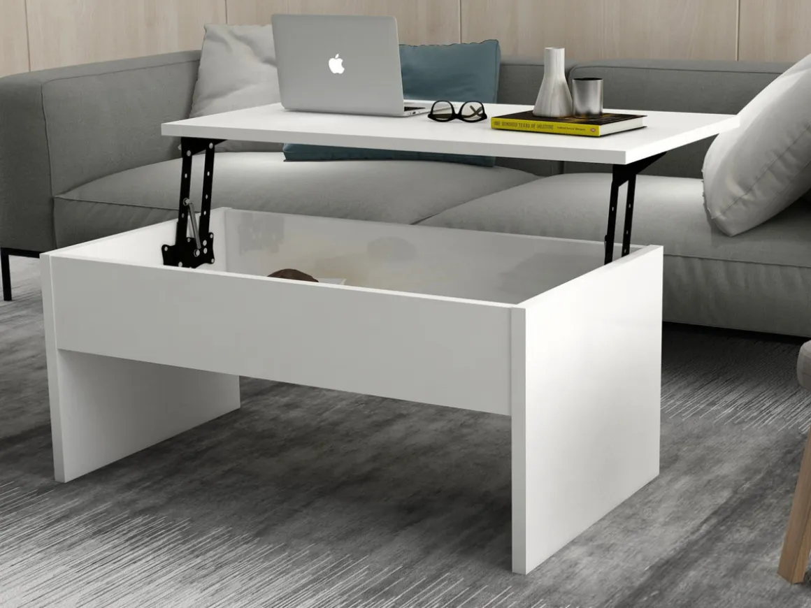 Table basse avec coffre de rangement en bois "Akilli" - 90 x 52 x 45 cm - Blanc
