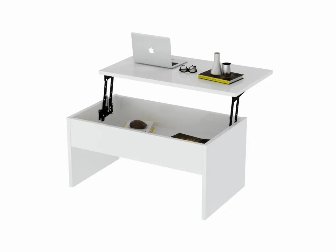 Table basse avec coffre de rangement en bois "Akilli" - 90 x 52 x 45 cm - Blanc