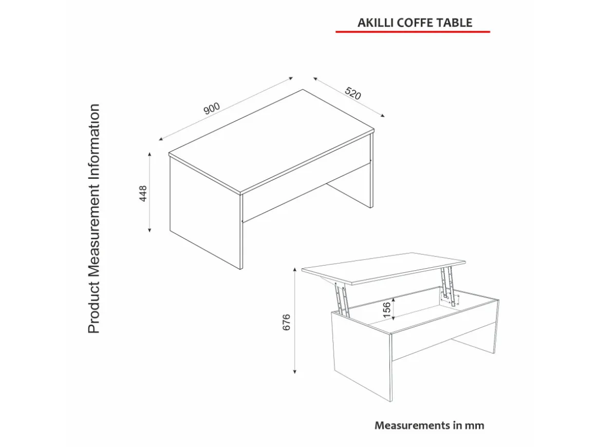 Table basse avec coffre de rangement en bois "Akilli" - 90 x 45 x 52 cm - Travertin