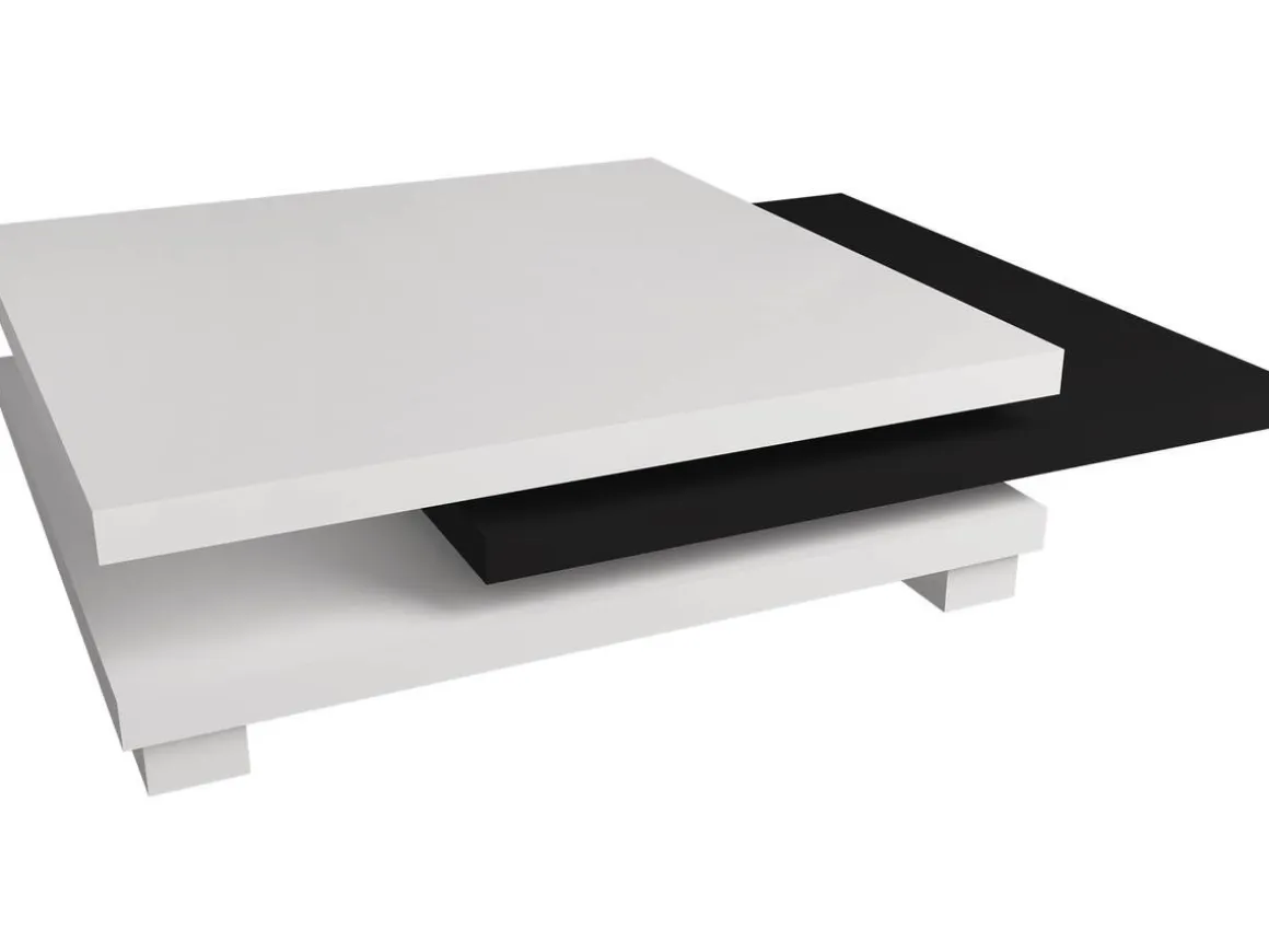 Table basse "Elena" - 80 x 80 x 32 cm - Blanc / Noir