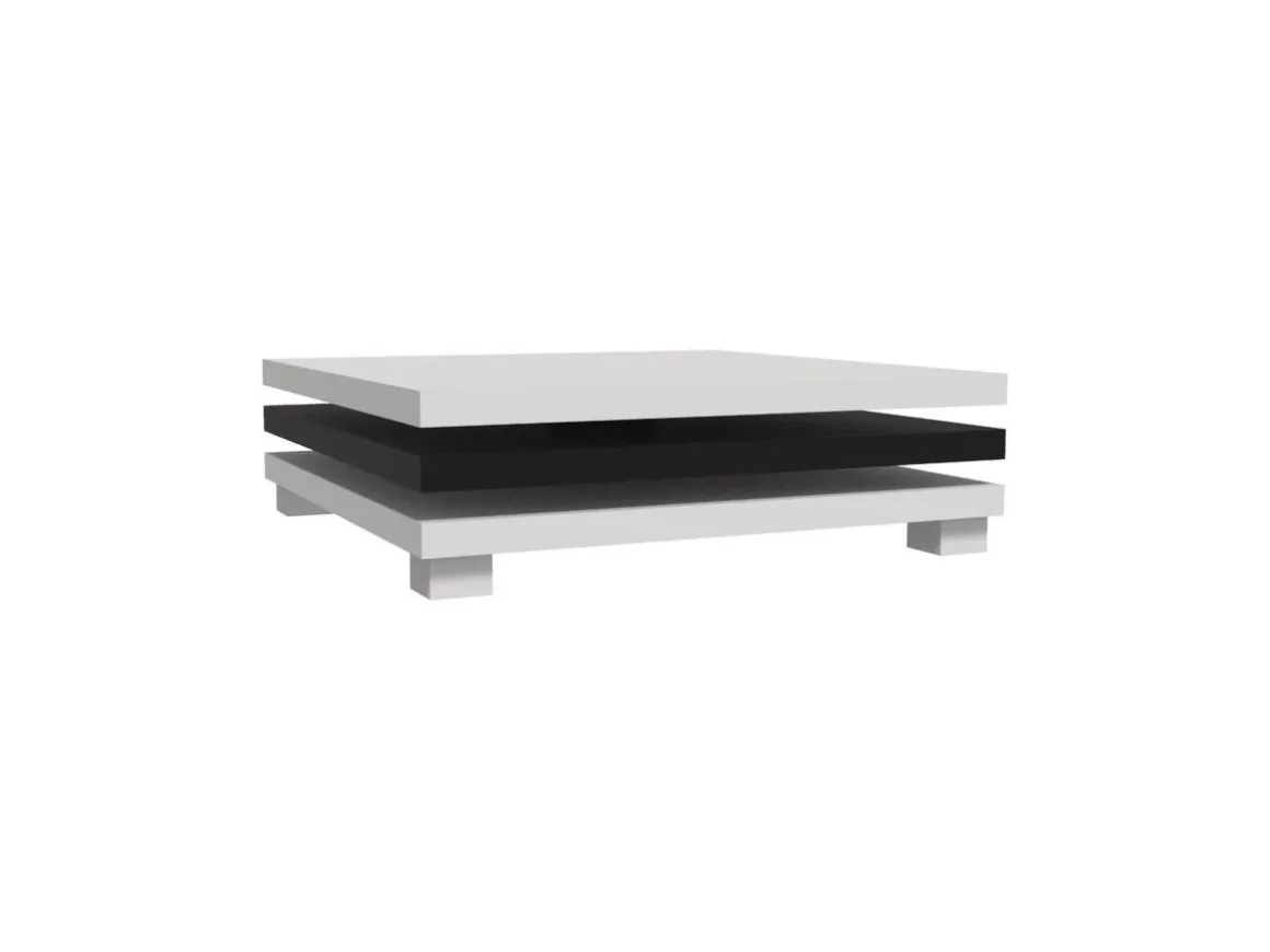 Table basse "Elena" - 80 x 80 x 32 cm - Blanc / Noir