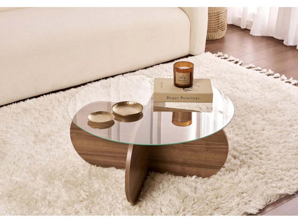Table basse en bois "Aeris" - 75 x 75 x 35 cm - NoyerTransparent