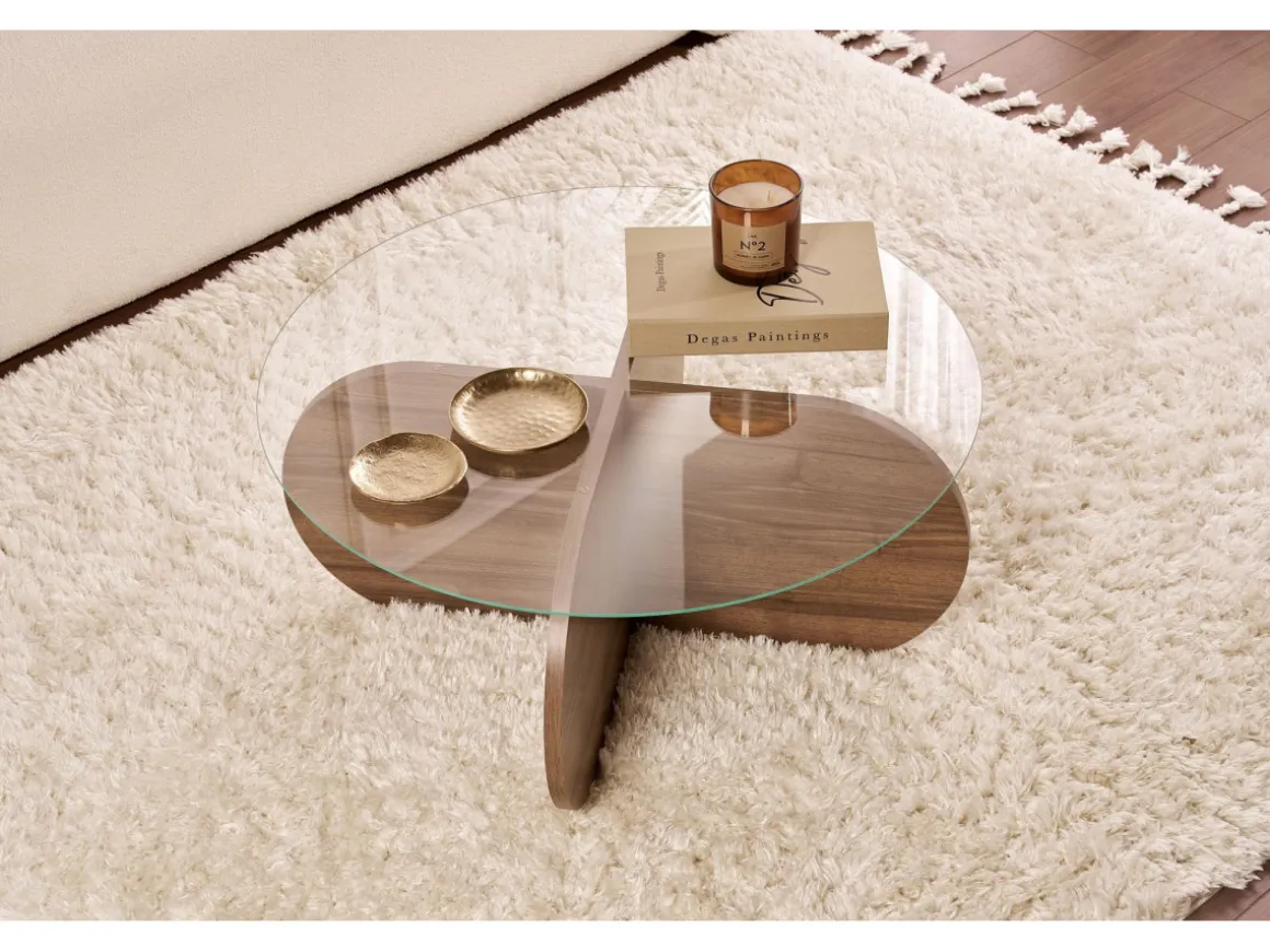 Table basse en bois "Aeris" - 75 x 75 x 35 cm - NoyerTransparent