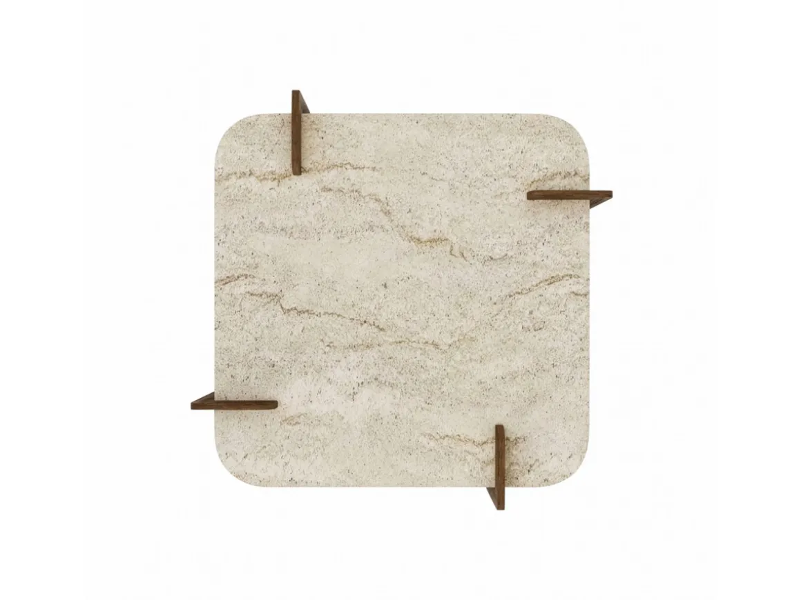 Table basse en bois "Afrolli" - 90 x 90 x 35 cm - Travertin