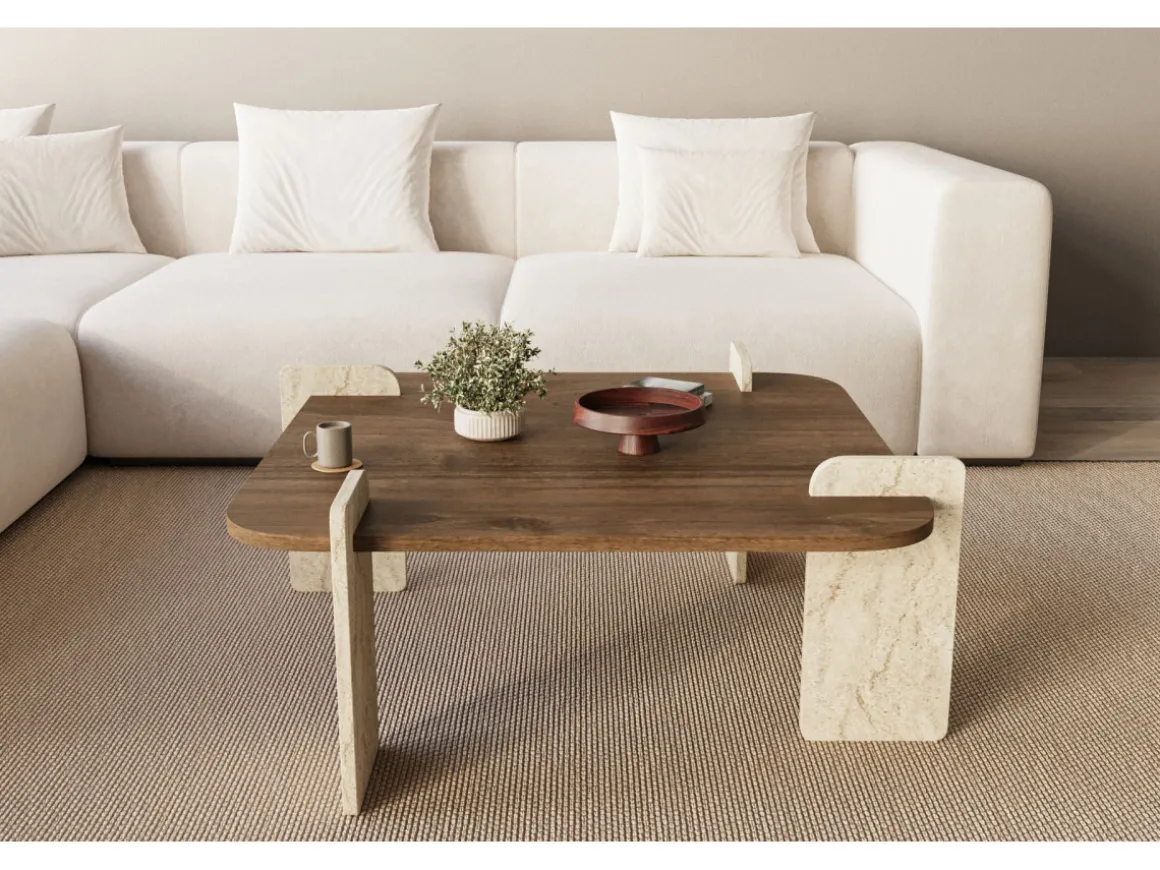 Table basse en bois "Afrolli" - 90 x 90 x 35 cm - Marron