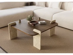 Table basse en bois "Afrolli" - 90 x 90 x 35 cm - Marron