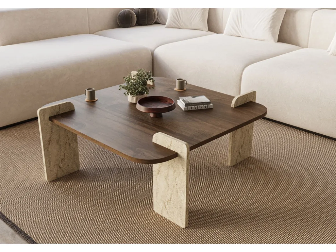 Table basse en bois "Afrolli" - 90 x 90 x 35 cm - Marron