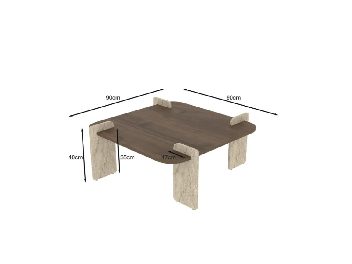 Table basse en bois "Afrolli" - 90 x 90 x 35 cm - Marron