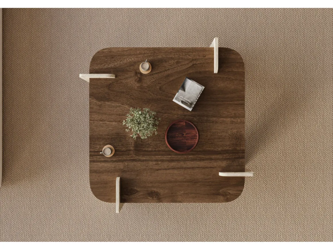 Table basse en bois "Afrolli" - 90 x 90 x 35 cm - Marron