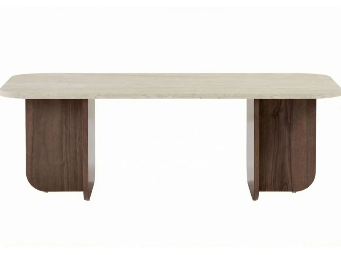Table basse en bois "Akira" - 120 x 60 x 41 cm - Travertin