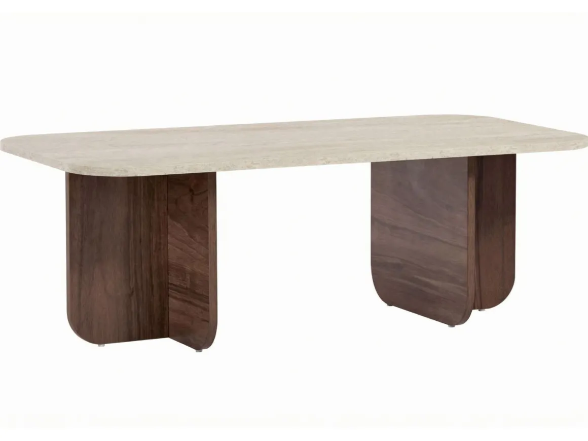 Table basse en bois "Akira" - 120 x 60 x 41 cm - Travertin