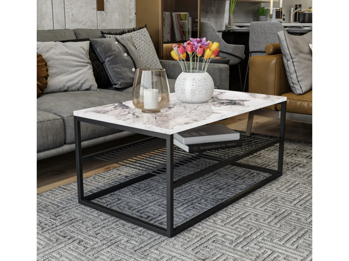Table basse en bois "Asude" - 95 x 55 x 42 cm - Blanc