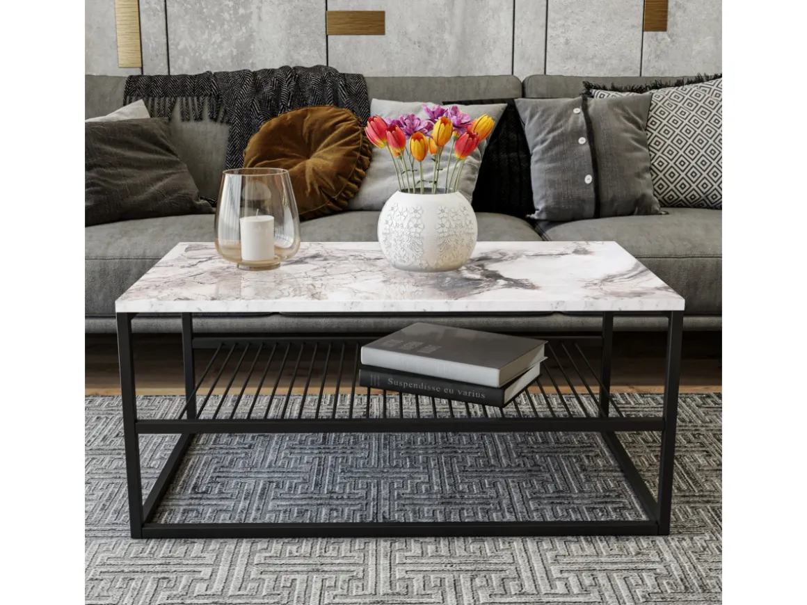 Table basse en bois "Asude" - 95 x 55 x 42 cm - Blanc