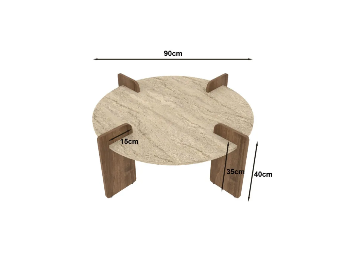 Table basse en bois "Avoure" - 90 x 90 x 35 cm - Travertin