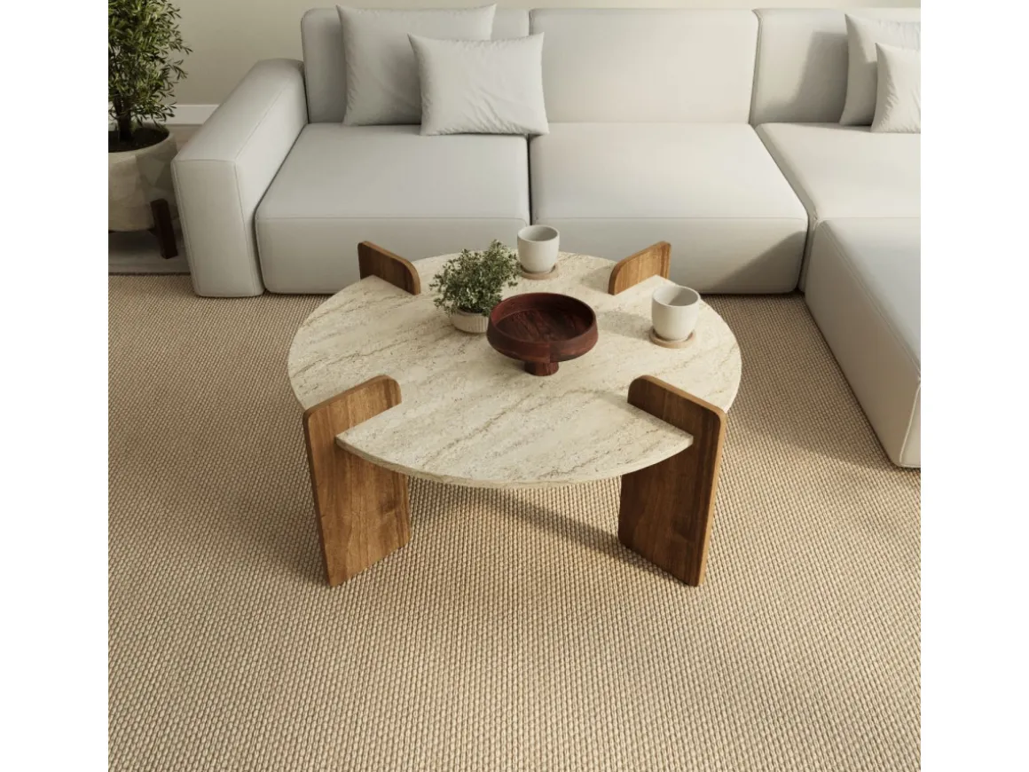 Table basse en bois "Avoure" - 90 x 90 x 35 cm - Travertin