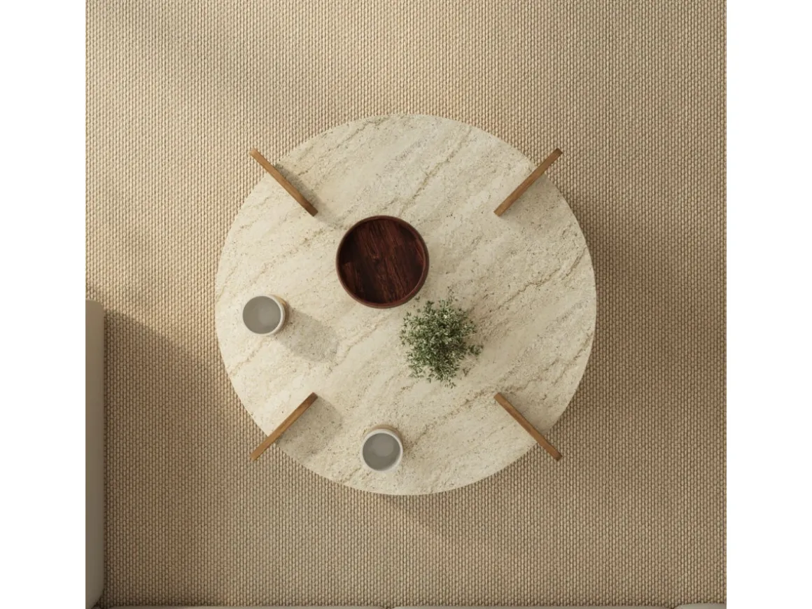 Table basse en bois "Avoure" - 90 x 90 x 35 cm - Travertin