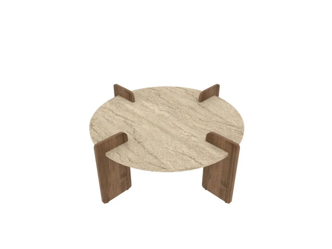 Table basse en bois "Avoure" - 90 x 90 x 35 cm - Travertin