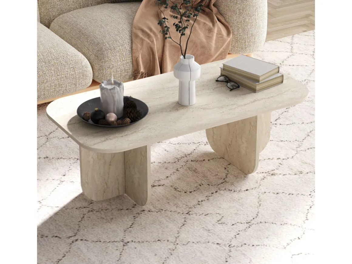 Table basse en bois "Becaj" - 120 x 60 x 41 cm - Travertin