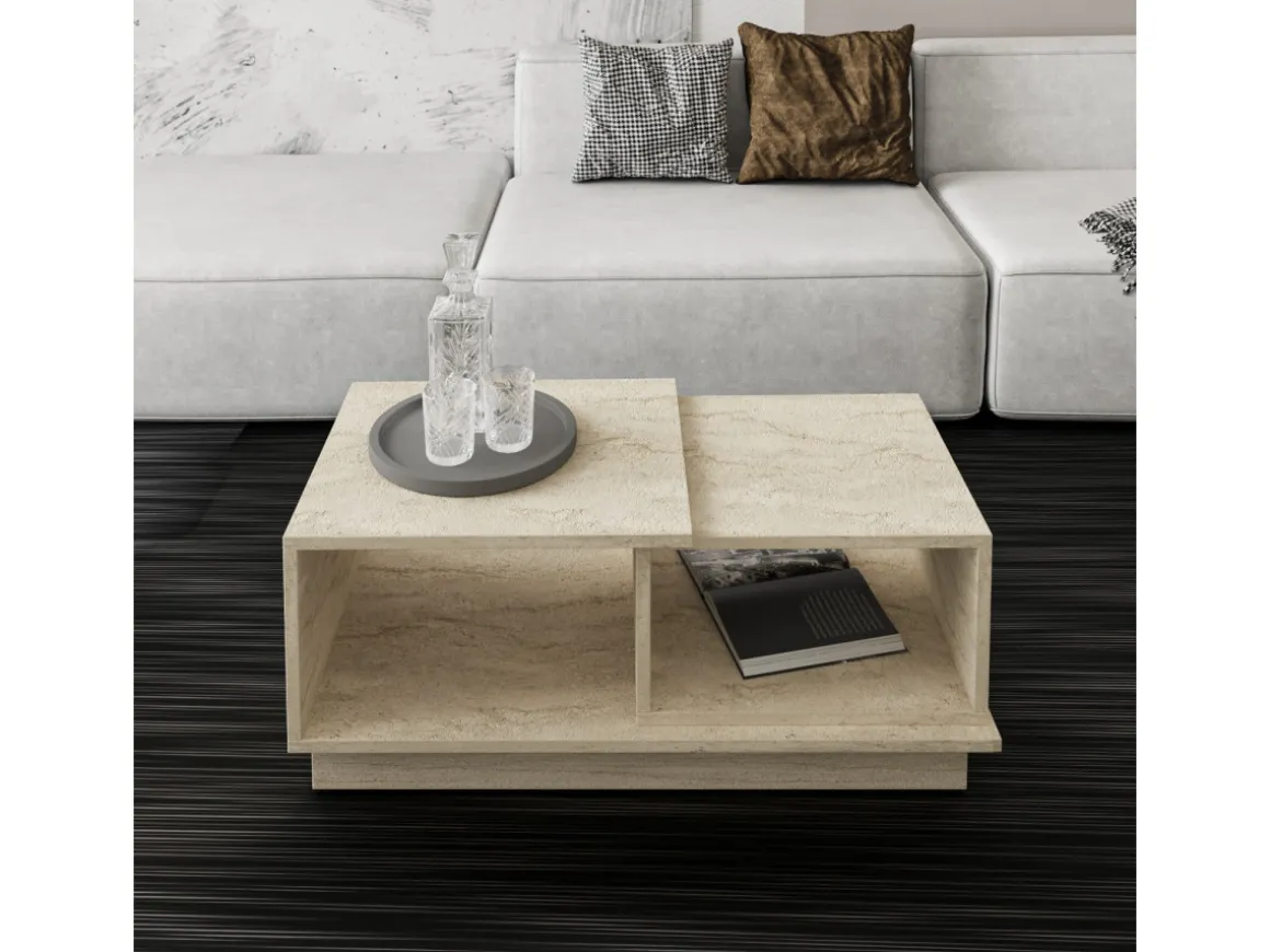 Table basse en bois "Consept" - 90 x 45 x 36 cm - Travertin