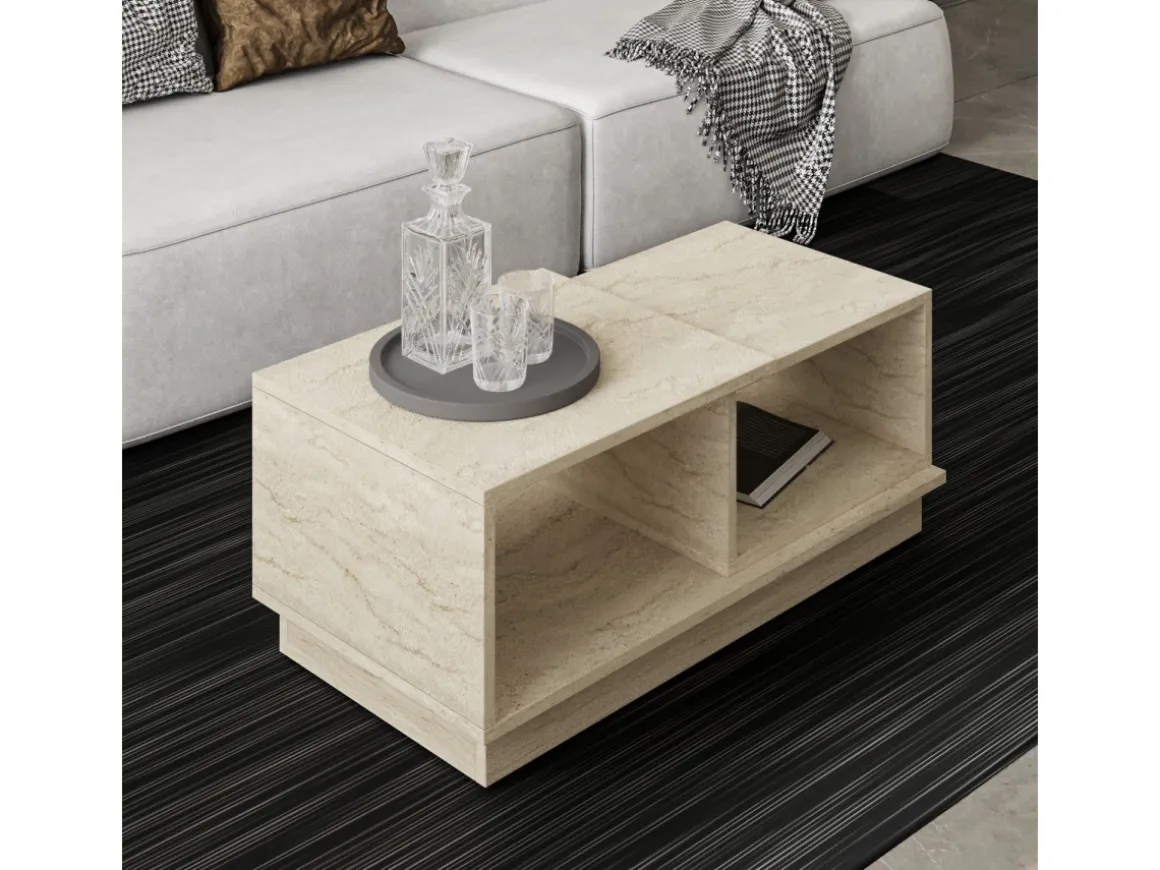 Table basse en bois "Consept" - 90 x 45 x 36 cm - Travertin