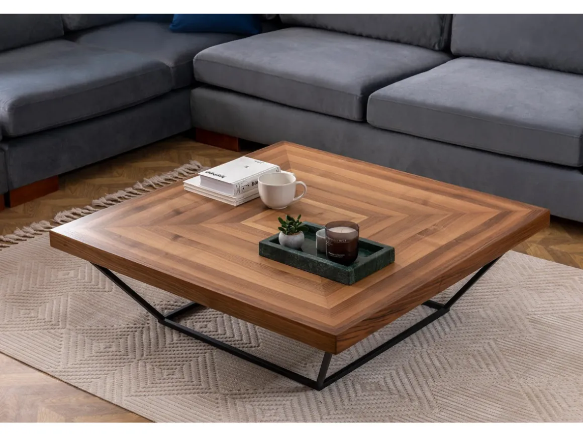 Table Basse en bois "Cora" - 100 x 100 x 32 cm - Noyer