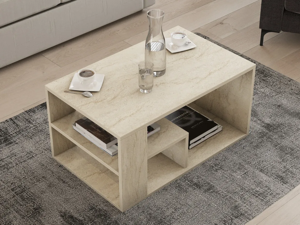 Table basse en bois "Eros" - 80 x 40 x 50 cm - Travertin