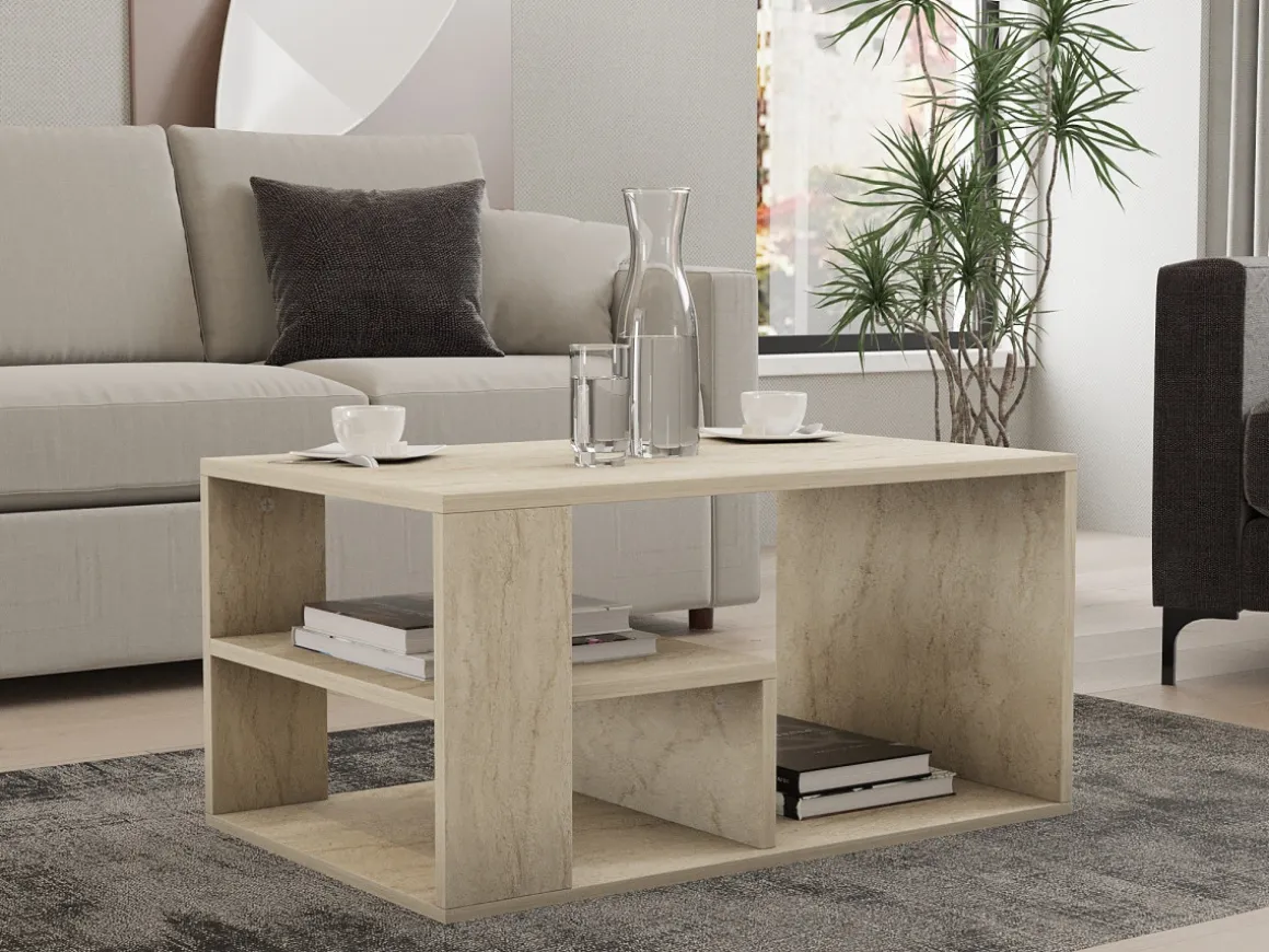 Table basse en bois "Eros" - 80 x 40 x 50 cm - Travertin