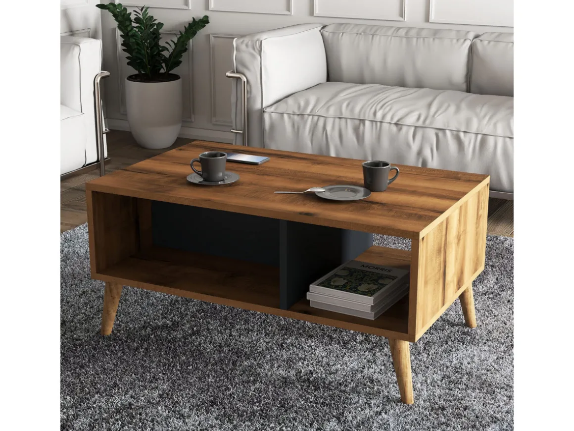 Table basse en bois "Exxen" - 90 x 41 x 54 cm - Gris anthracite