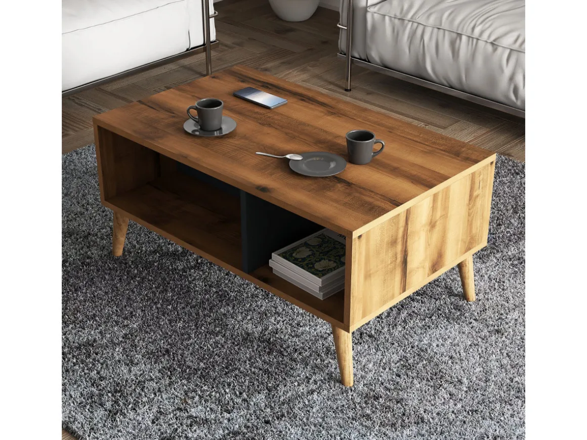 Table basse en bois "Exxen" - 90 x 41 x 54 cm - Gris anthracite