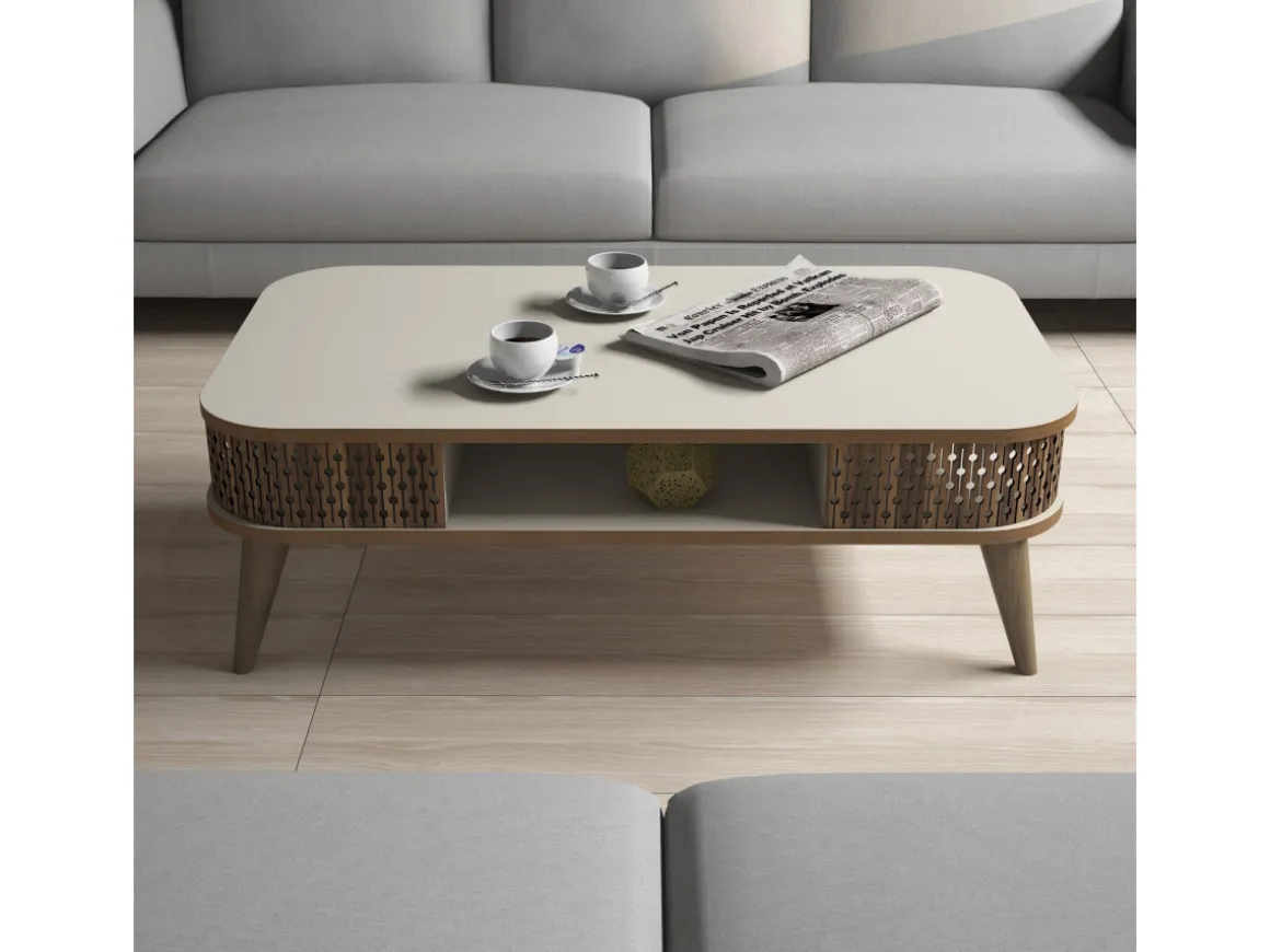 Table basse en bois "Eylül" - 105 x 60 x 34 cm - Crème