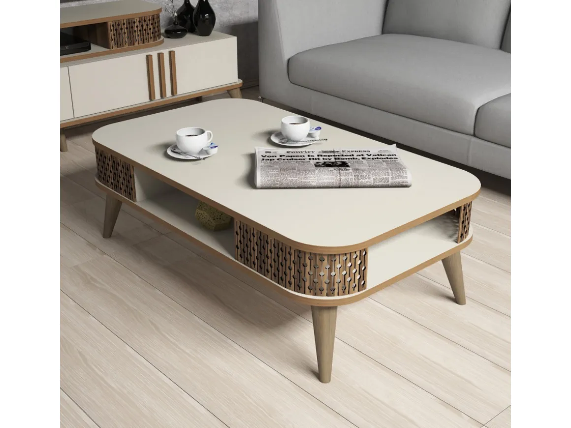 Table basse en bois "Eylül" - 105 x 60 x 34 cm - Crème