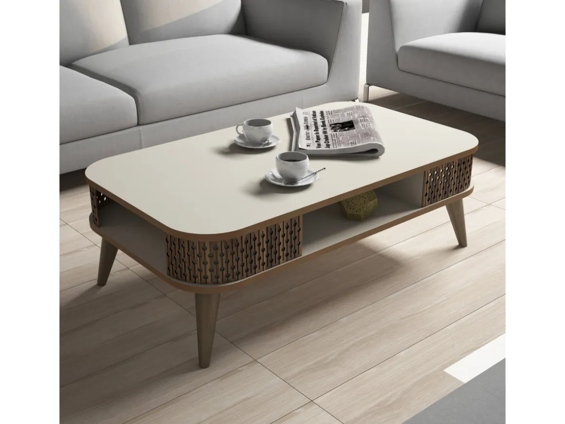 Table basse en bois "Eylül" - 105 x 60 x 34 cm - Crème