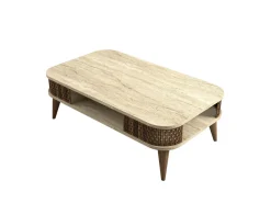 Table basse en bois "Eylul" - 105 x 60 x 35 cm - Travertin