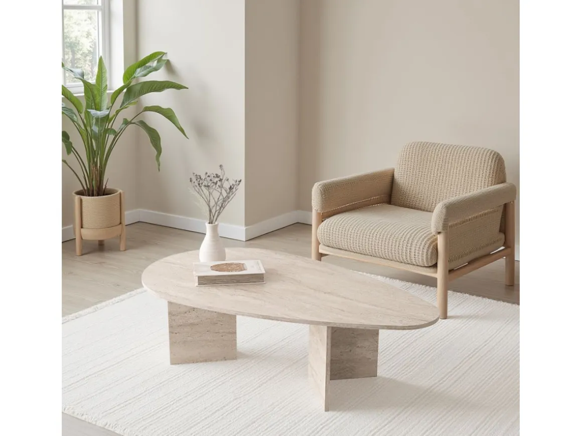Table basse en bois "Flap" 139,5 x 79,5 x 42 cm - Travertin